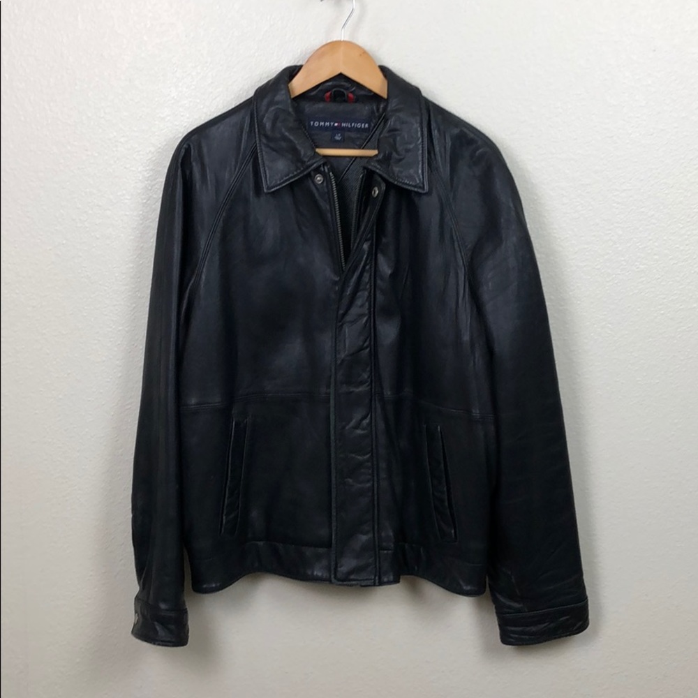 Tommy Hilfiger Leather Jacket Mens Large Red Satin